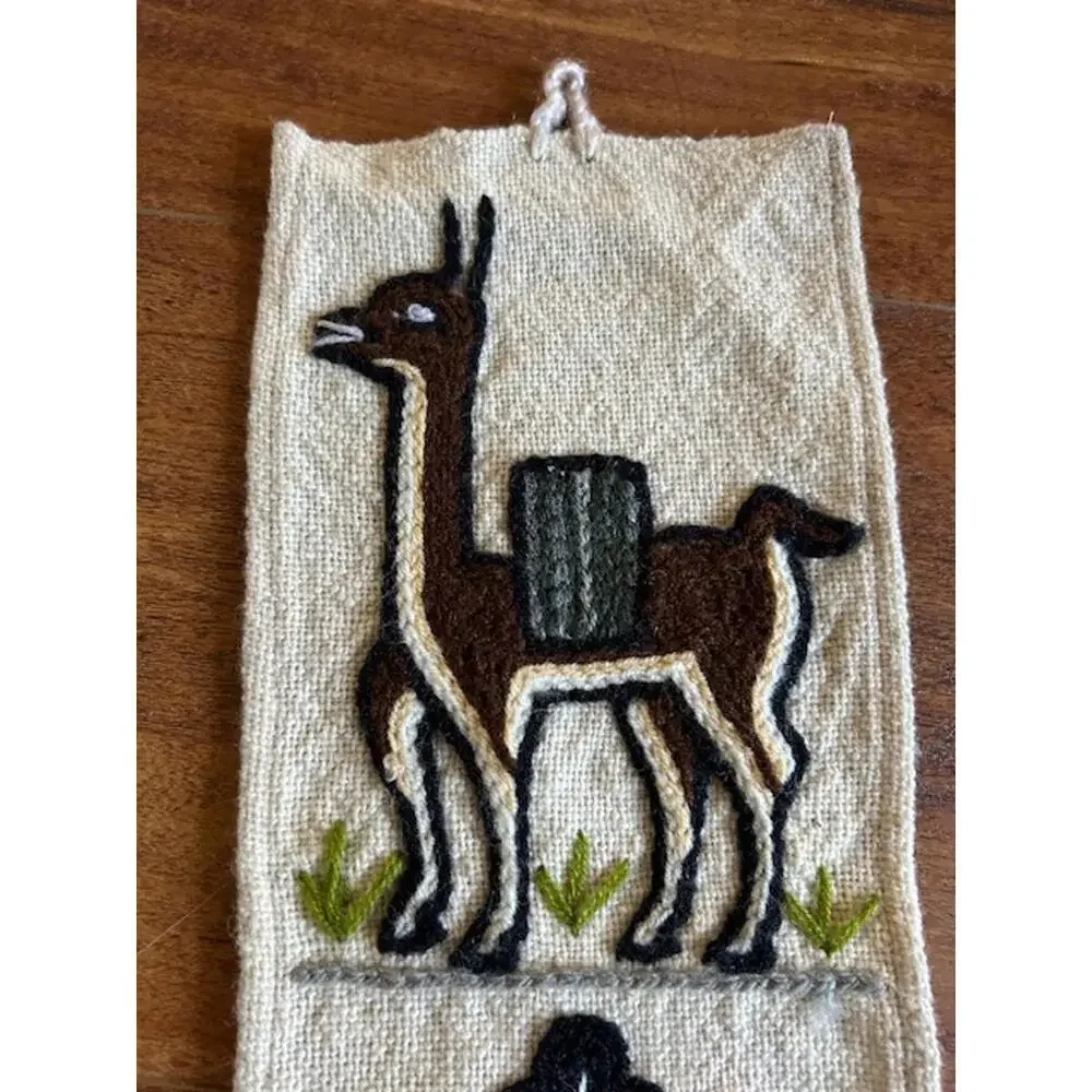 Handcrafted Peruvian Wool Wall Hanging with Embroidered Llama and Figures